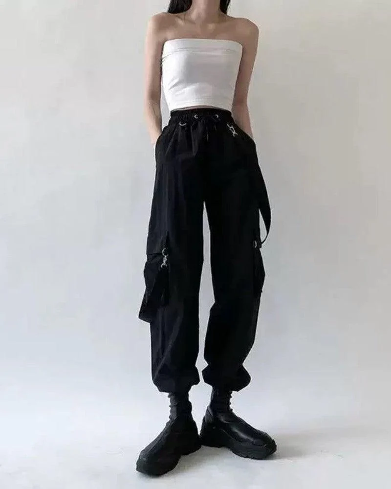 Techwear Women Black Straps Cargo Pants - Image 8