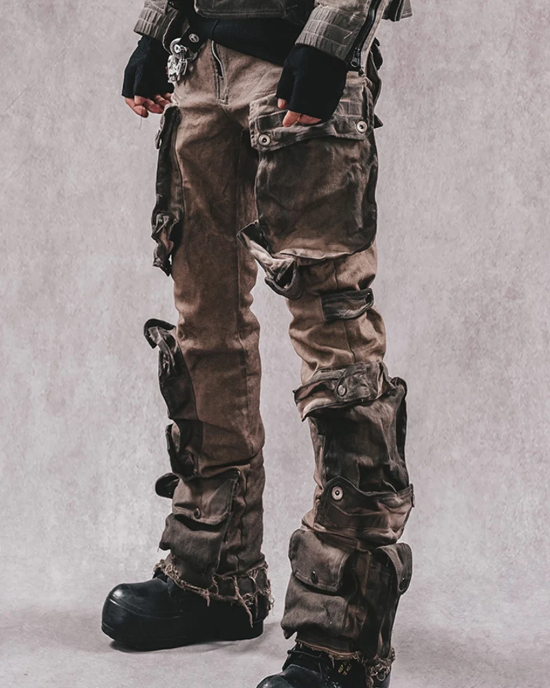 Wasteland Wear Distressed Flared Stretch Cargo Pants - Image 6