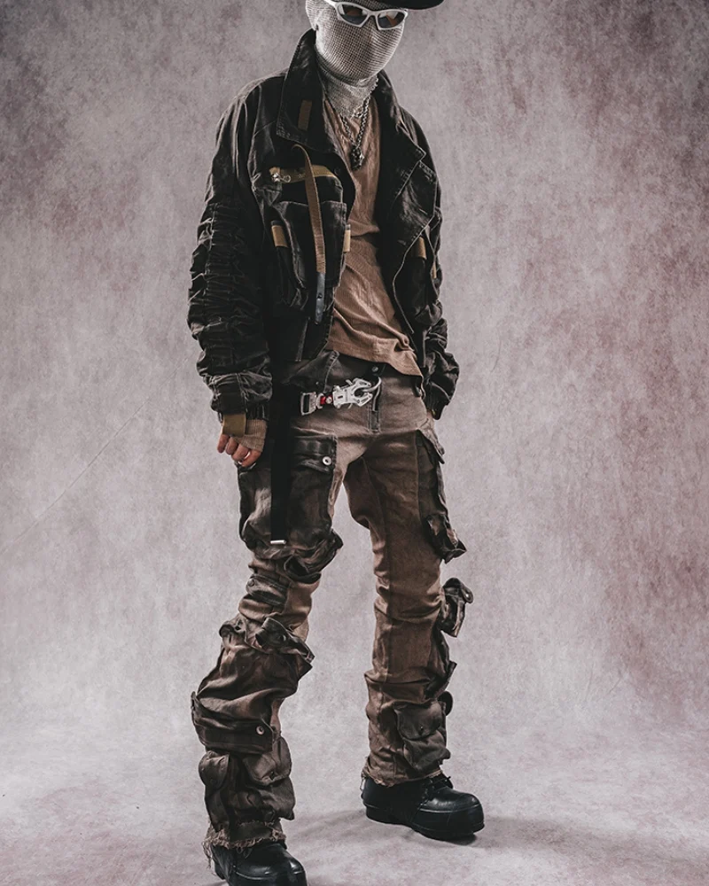 Wasteland Wear Distressed Flared Stretch Cargo Pants - Image 9